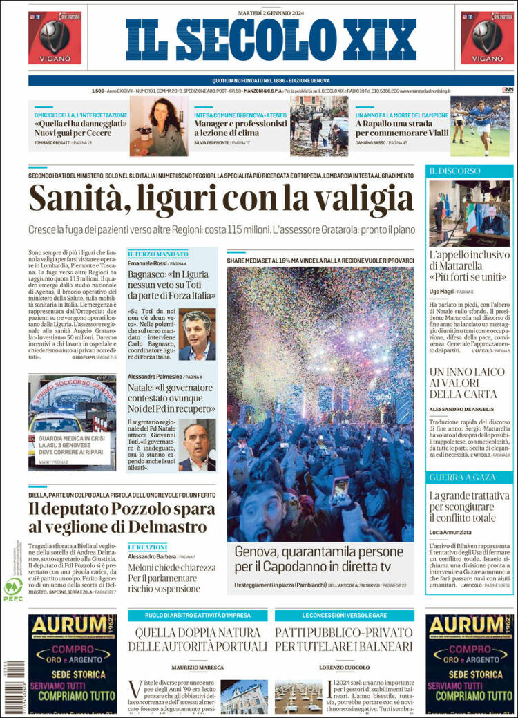 Portada de Il Secolo XIX (Italia)