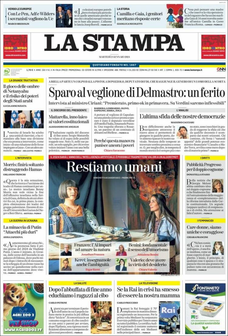 Portada de La Stampa (Italia)