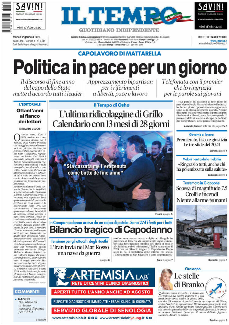 Portada de Il Tempo (Italia)