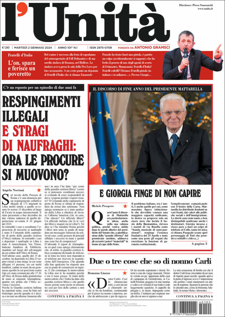 Portada de l'Unità (Italia)