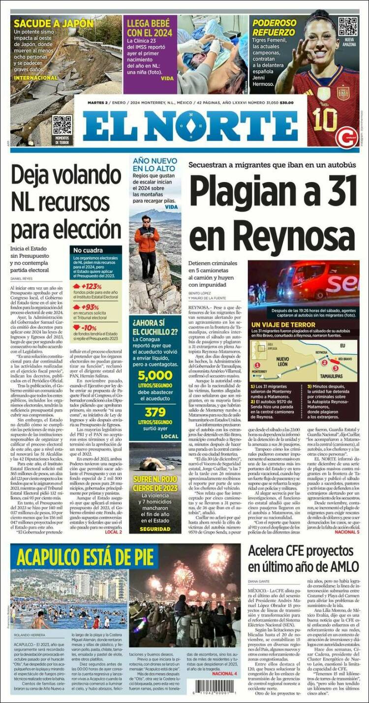 Portada de El Norte (M&eacute;xico)