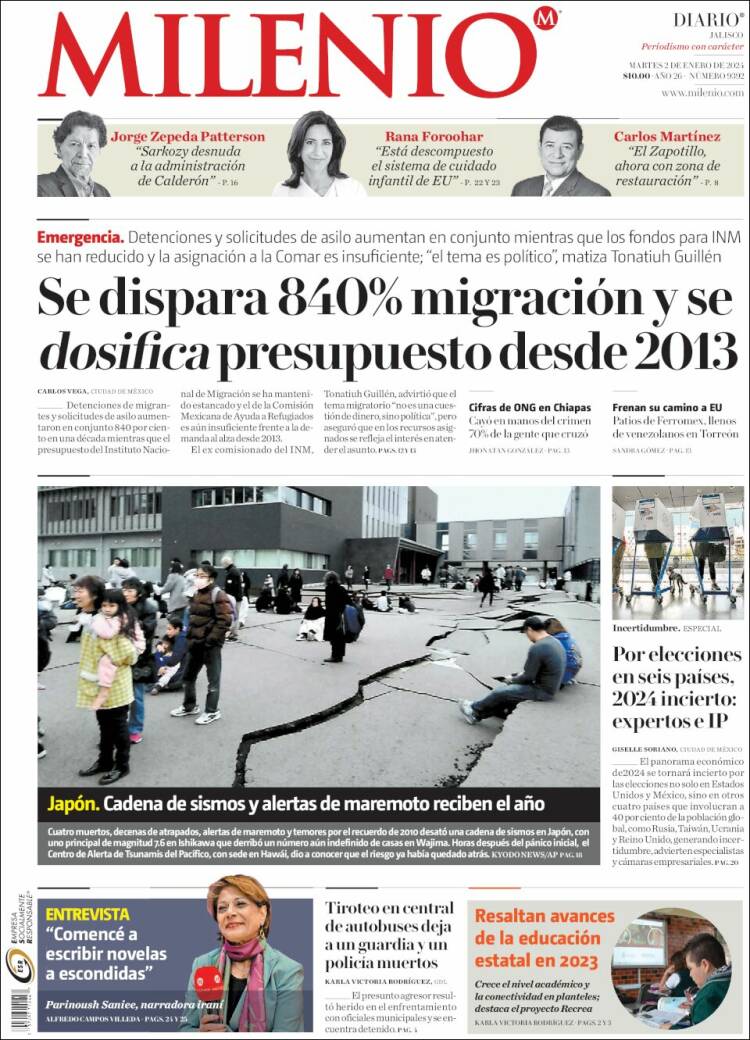 Portada de Milenio - Jalisco (M&eacute;xico)