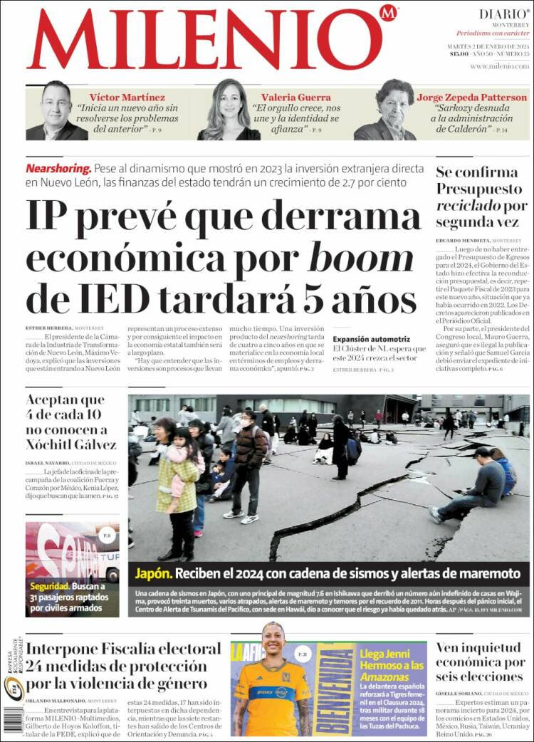 Portada de Milenio de Monterrey (M&eacute;xico)
