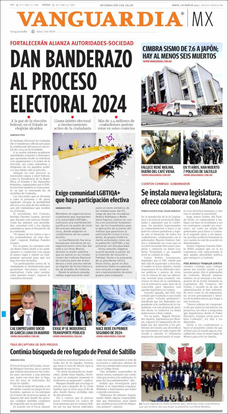 Portada de Vanguardia (M&eacute;xico)