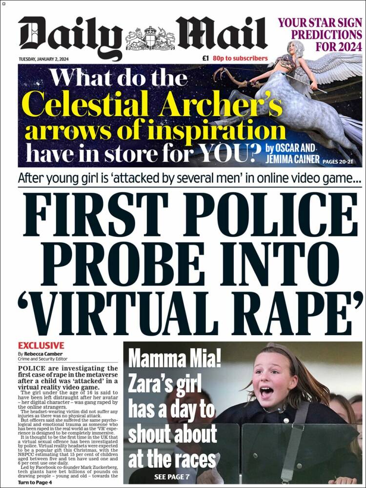 Portada de Daily Mail (Reino Unido)