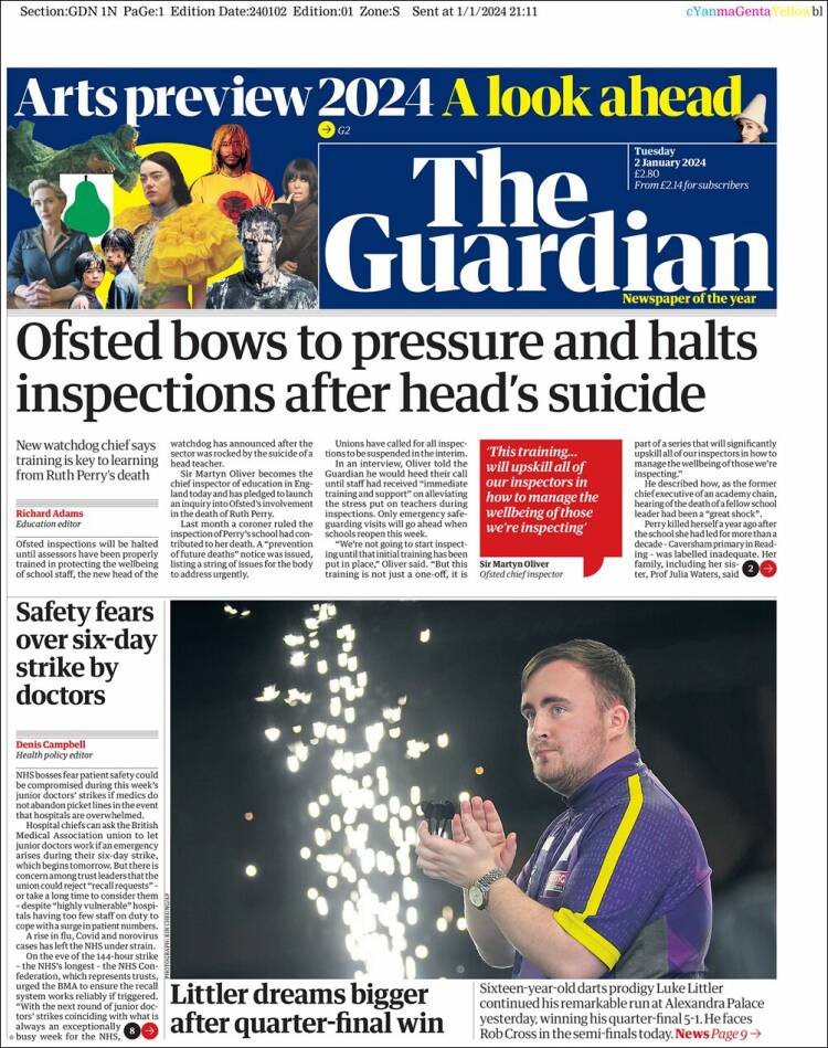 Portada de The Guardian (Reino Unido)