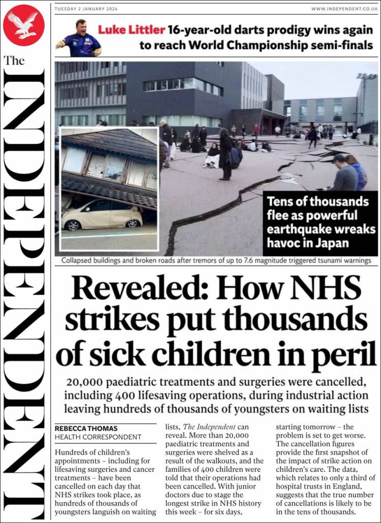 Portada de The Independent (Reino Unido)
