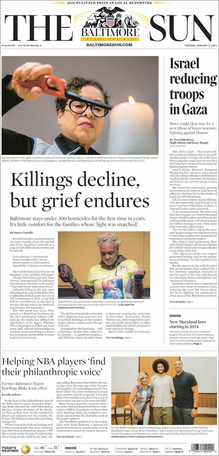 Portada de The Baltimore Sun (USA)