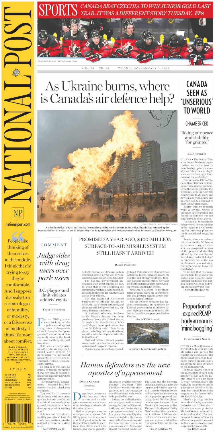 Portada de The National Post (Canadá)