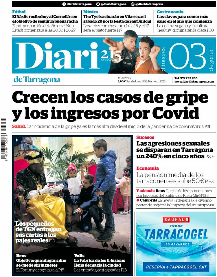 Portada de Diari de Tarragona (España)