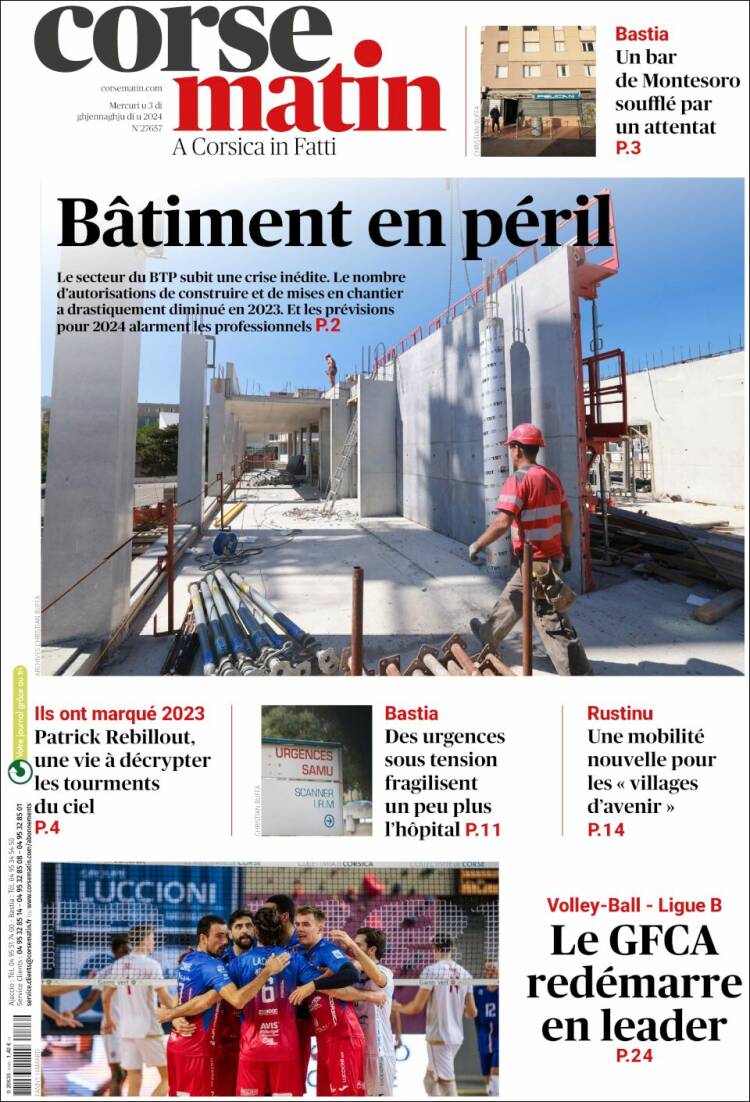 Portada de Corse-Matin (Francia)