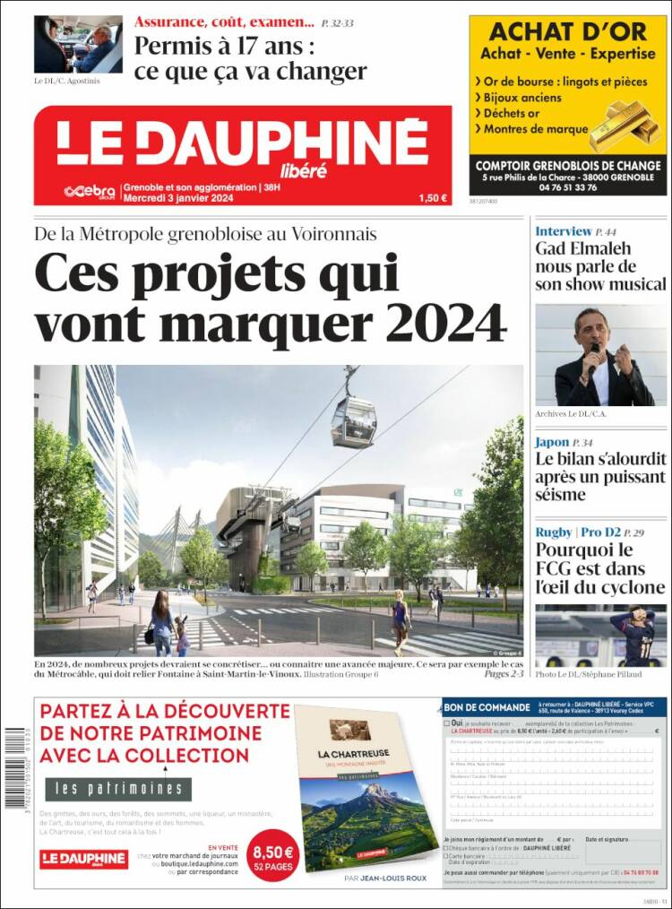 Journal Le Dauphiné Libéré (France). Les Unes des journaux de France