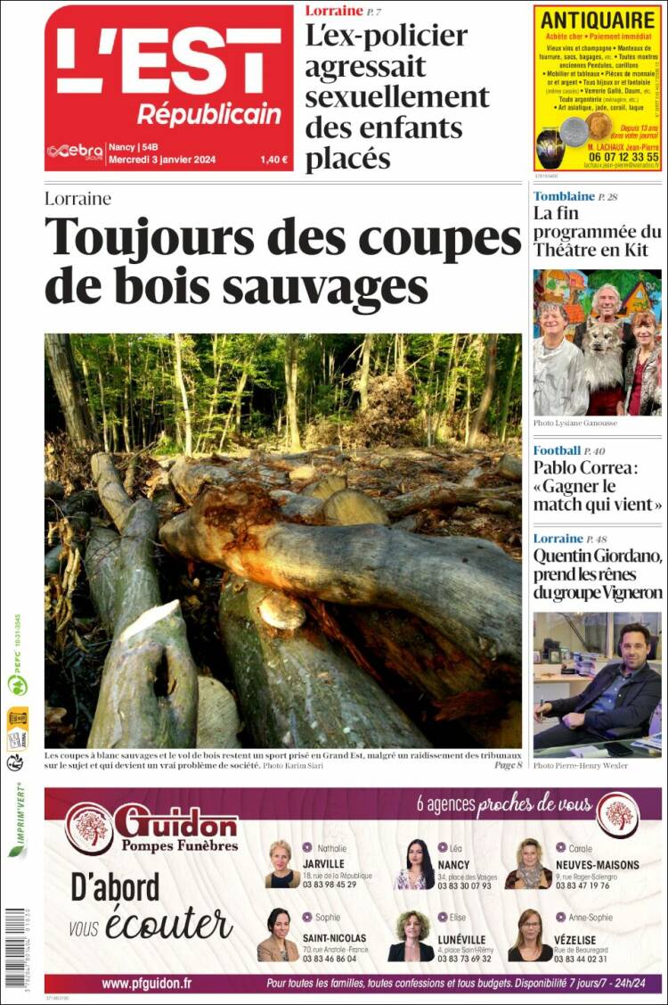 Portada de L'Est Republicain (Francia)