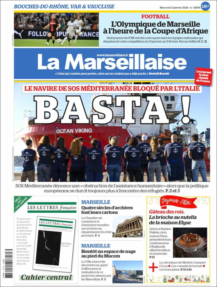 Portada de La Marseillaise (Francia)