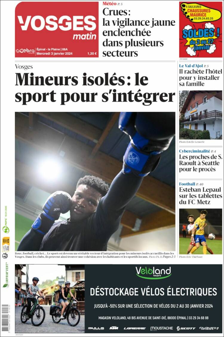 Portada de Vosges Matin (Francia)