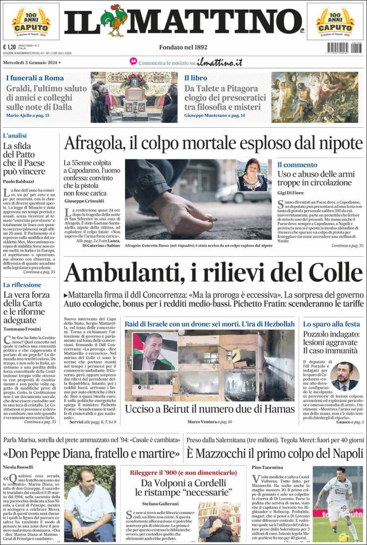 Portada de Il Mattino (Italia)