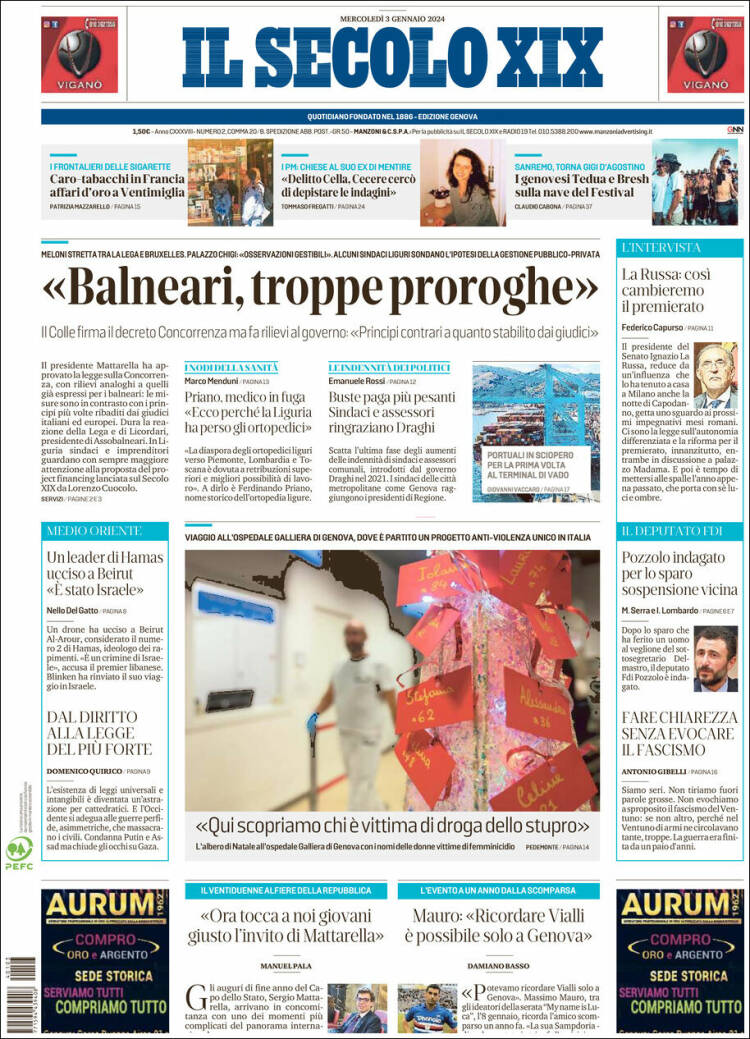 Portada de Il Secolo XIX (Italia)