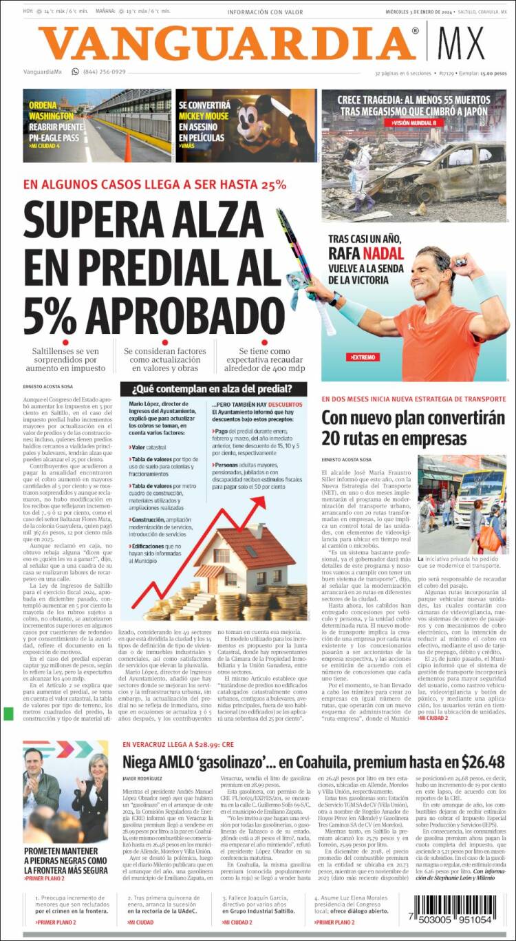 Portada de Vanguardia (M&eacute;xico)