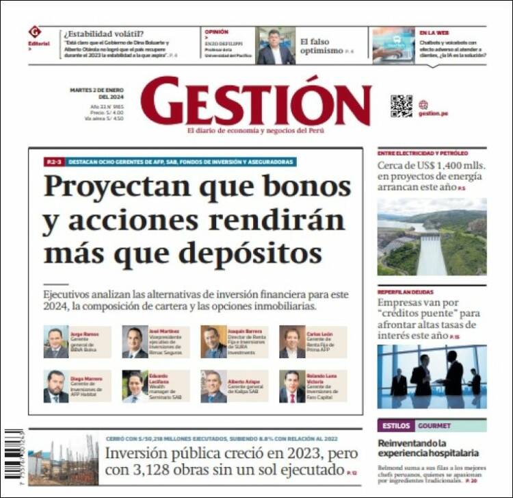 Portada de Diario Gestión (Perú)