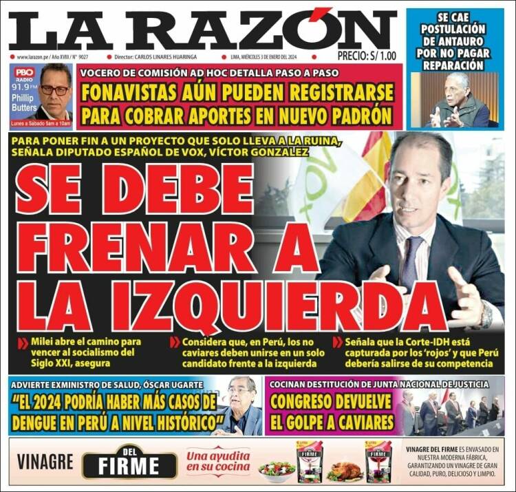 Portada de La Razón (Perú)