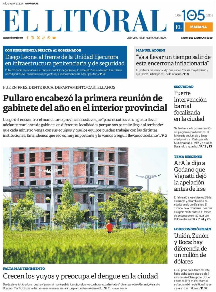 Portada de Diario El Litoral (Argentina)