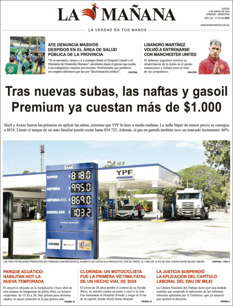 Portada de Diario La Mañana (Argentina)