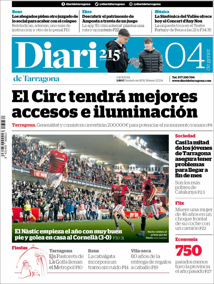 Portada de Diari de Tarragona (España)