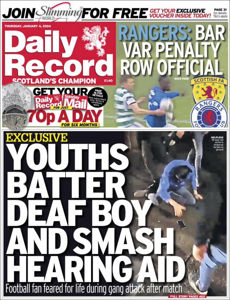 Portada de Daily Record (Reino Unido)