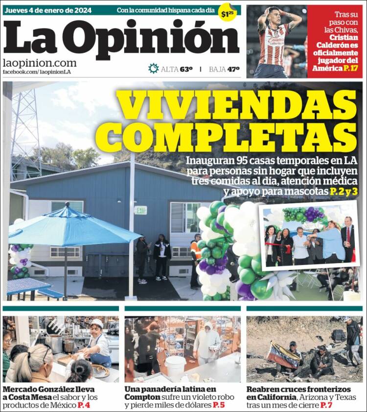 Portada de La Opinión (USA)