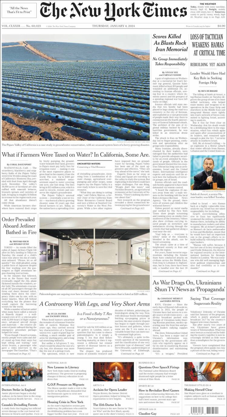 Portada de New York Times (USA)