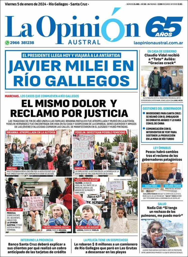 Portada de La Opinión Austral (Argentina)