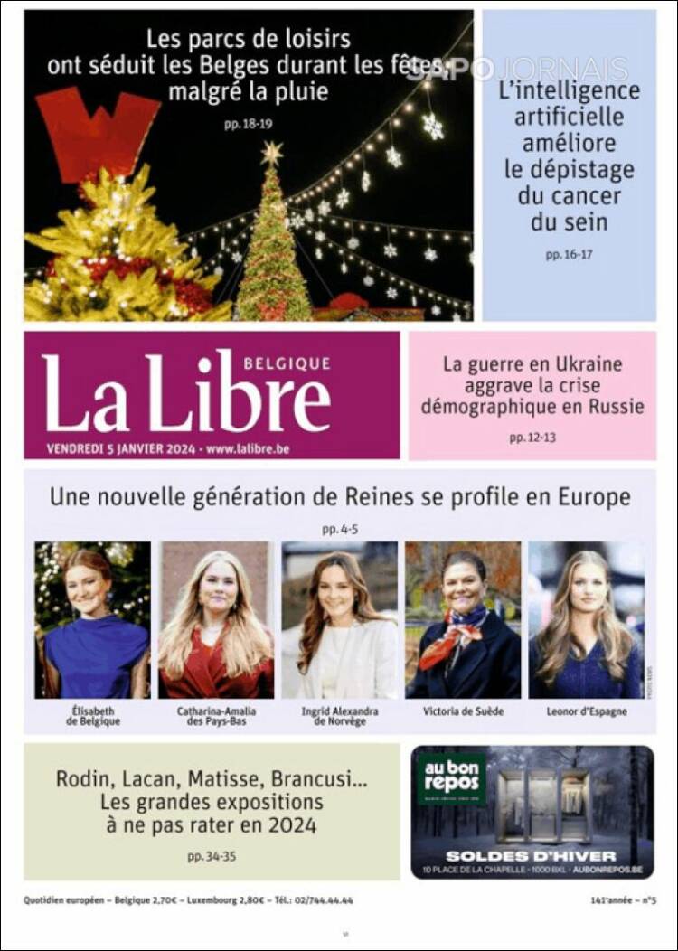 Portada de La Libre.be (B&eacute;lgica)