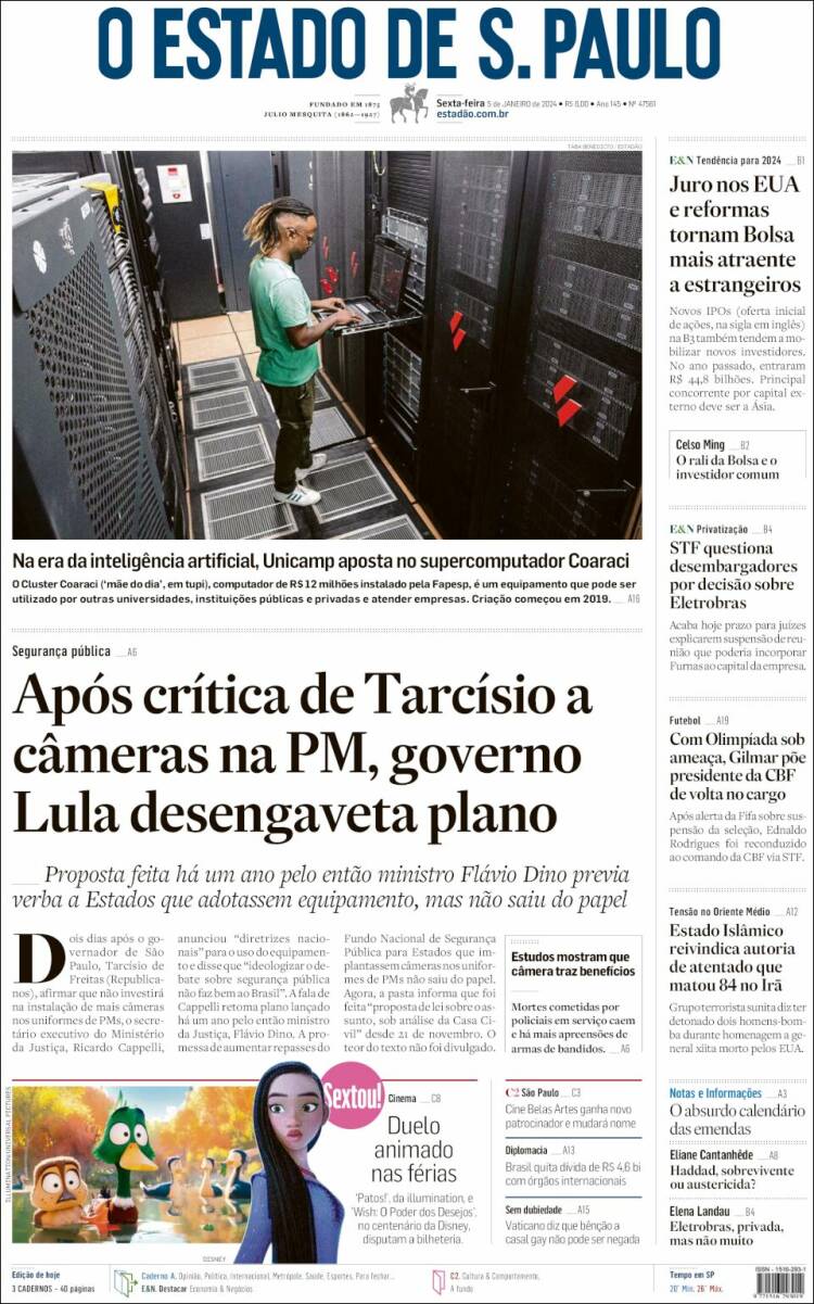 Portada de O Estado de São Paulo (Brasil)