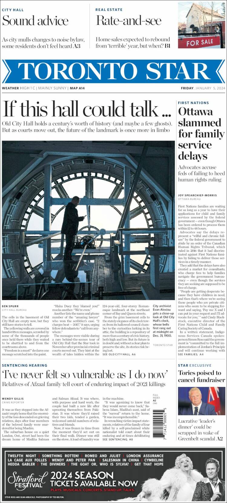 Portada de The Toronto Star (Canadá)