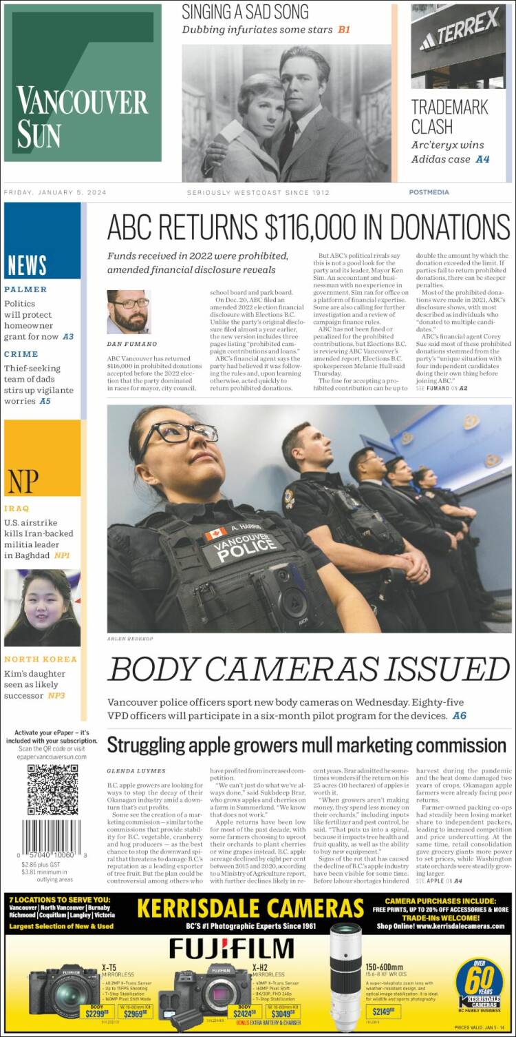 Portada de The Vancouver Sun (Canadá)