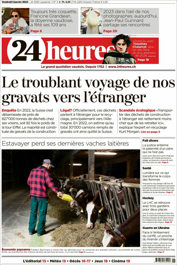 Portada de 24 Heures (Suiza)