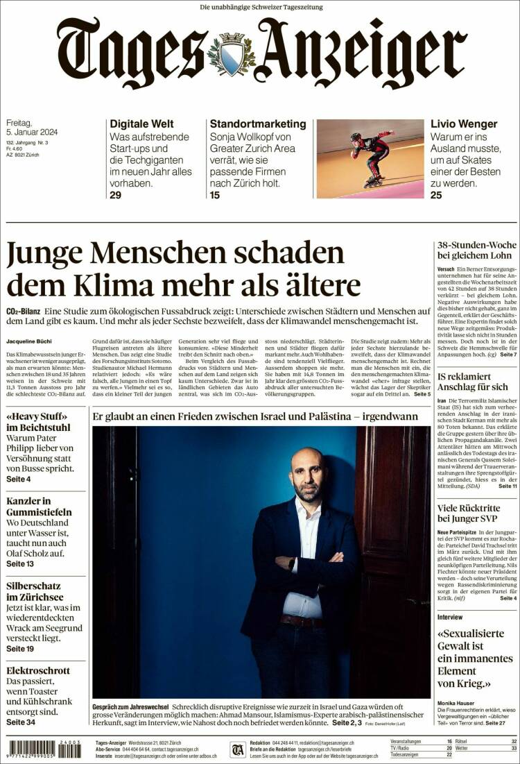 Portada de Tages-Anzeiger (Suiza)