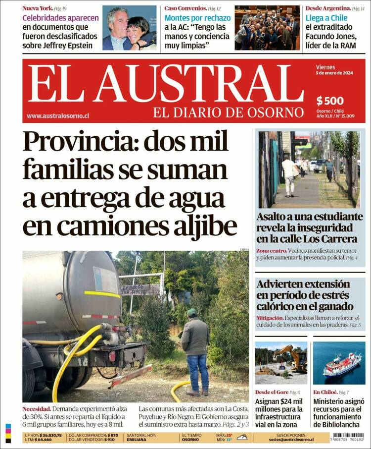 Portada de El Austral de Osorno (Chile)