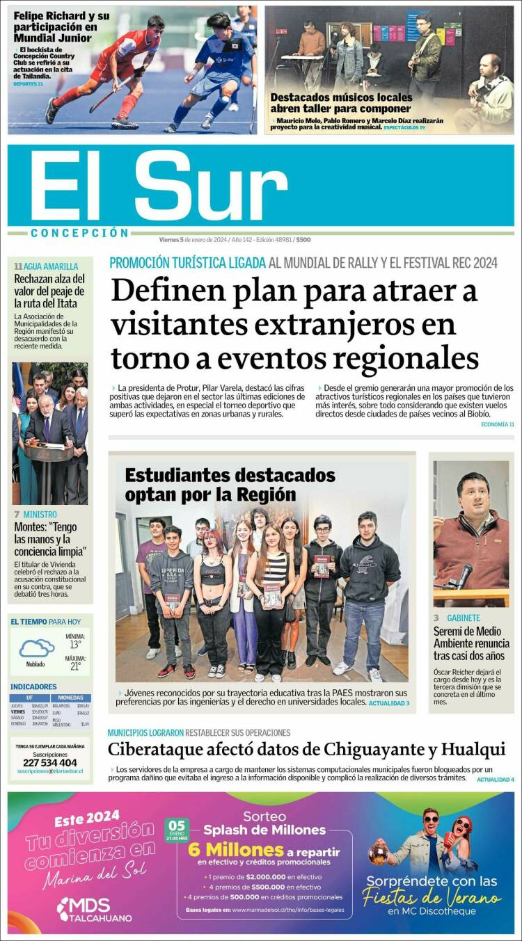 Portada de El Sur (Chile)