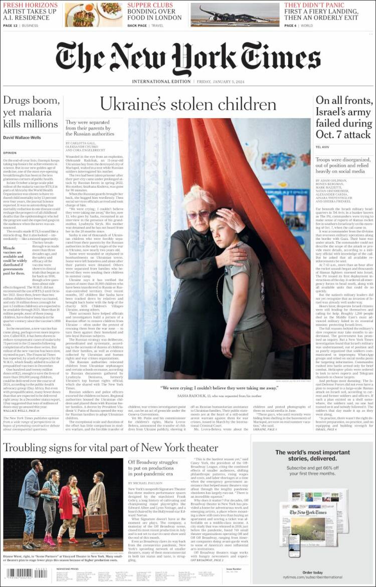 Portada de International New York Times (Europa)