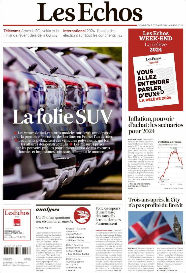 Portada de Les Echos (Francia)