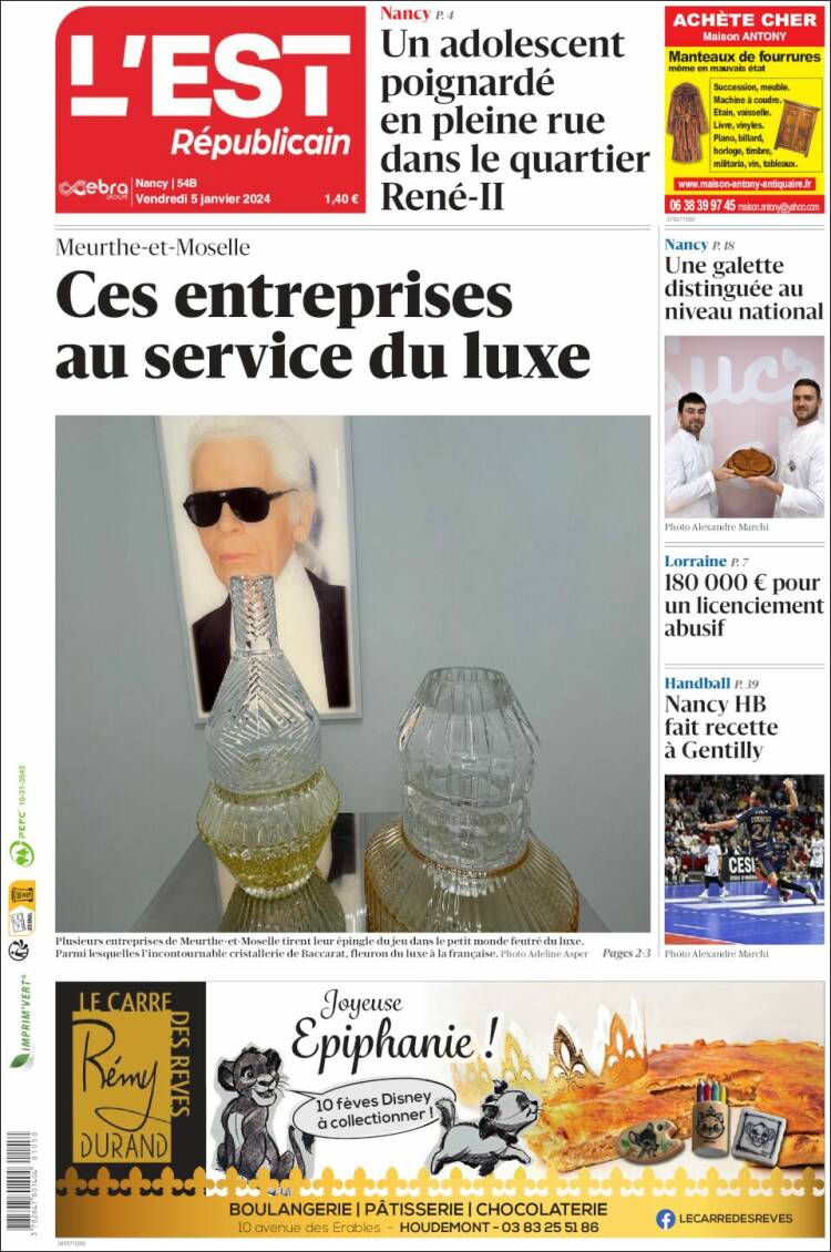 Portada de L'Est Republicain (Francia)