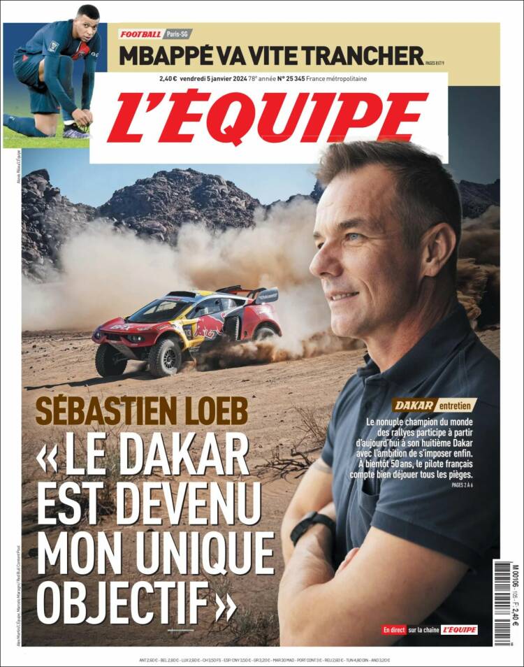 Portada de L'Equipe (Francia)