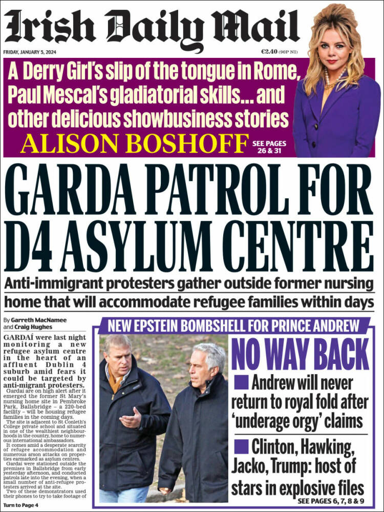 Portada de Irish Daily Mail (Irlanda)