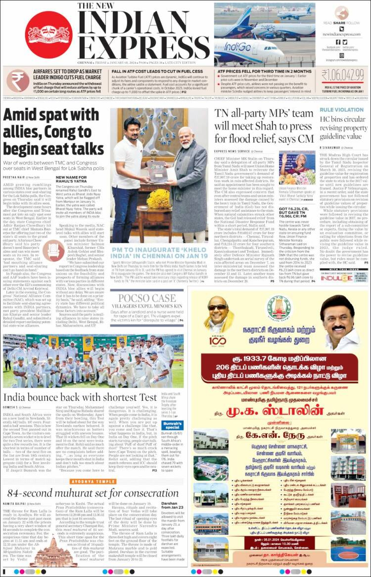 Portada de New Indian Express (India)