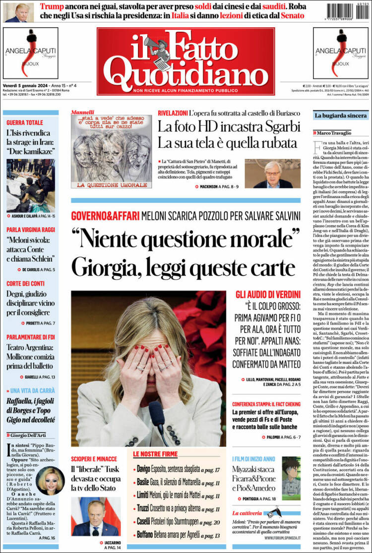 Portada de Il Fatto Quotidiano (Italia)