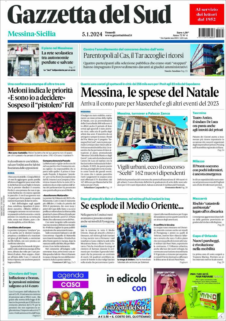 Portada de Gazzetta del Sud (Italia)