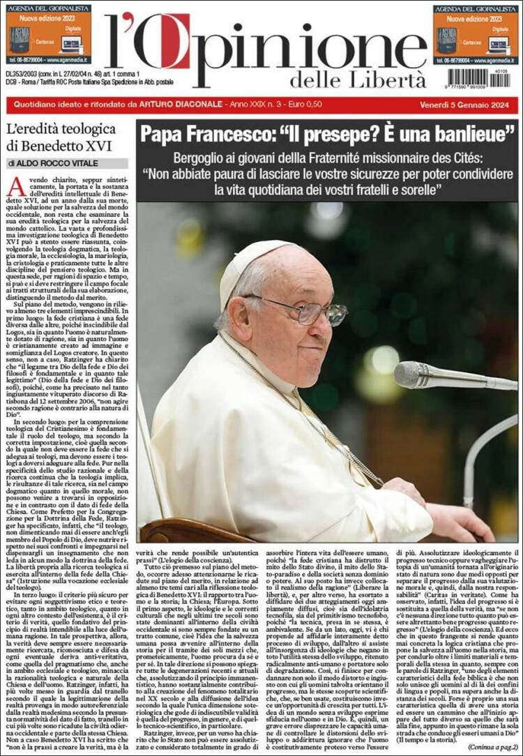 Portada de L'Opinione  delle Libertà (Italia)