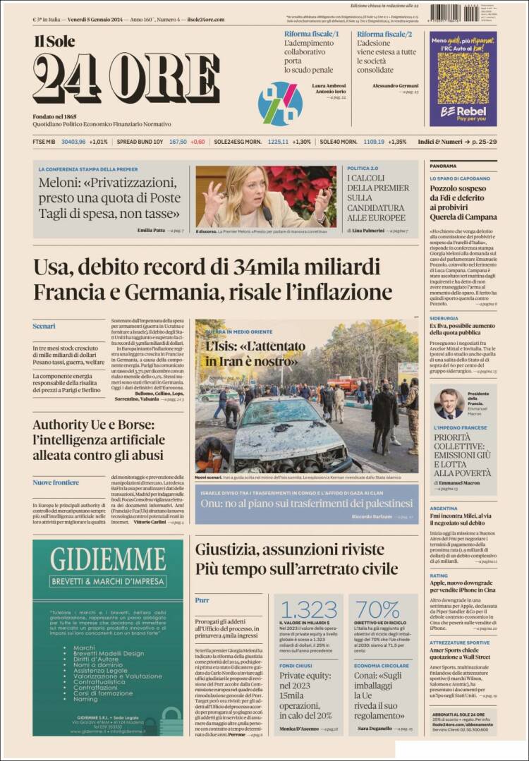 Portada de Il Sole 24 ORE (Italia)