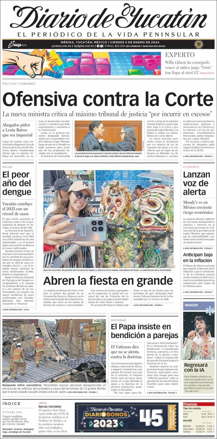 Portada de Diario de Yucatán (M&eacute;xico)